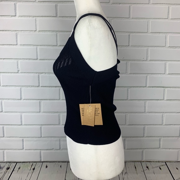 🔥RACHEL RACHEL ROY🔥Open Knit Stappy Cami Tank Top Navy Medium NWT - Picture 4 of 5